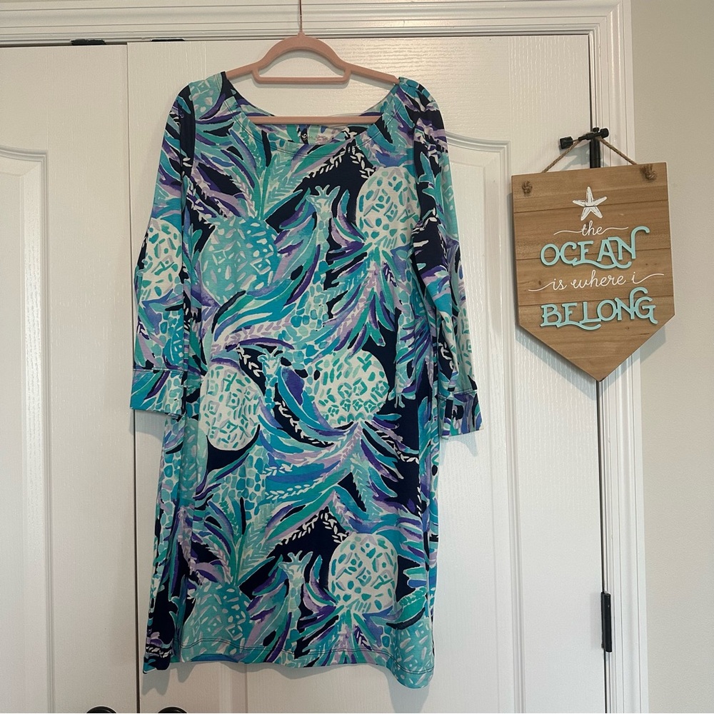 Lilly Pulitzer Hollee Dress Cutout Back in Pineapple Print Shift Sz XL EUC